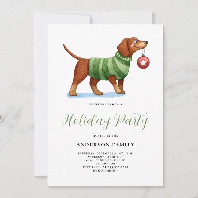 Dog Watercolor Christmas Holiday Party Invitation (Front)