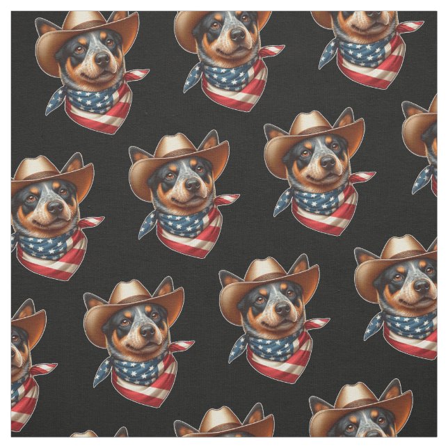 Dog Wearing a Hat and American Flag Bandanna Fabric (Swatch)