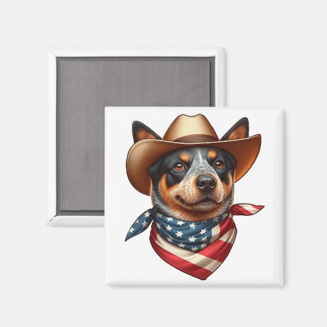 Dog Wearing a Hat and American Flag Bandanna Magnet (Front/Back)
