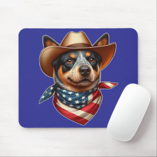 Dog Wearing a Hat and American Flag Bandanna Mouse Pad