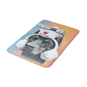 Dog wearing a Reindeer Hat Bath Mat