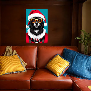 dog wearing a Santa hat and sunglasses  AI Art Poster