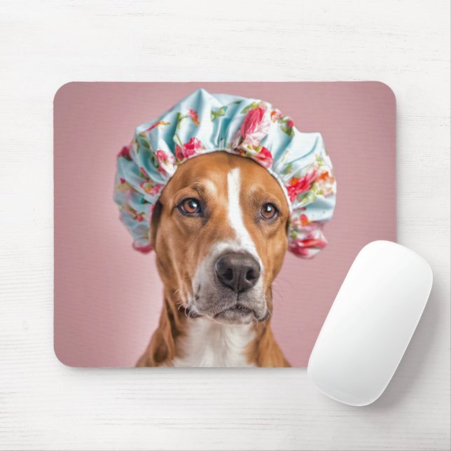 Dog Wearing a Shower Cap  Mouse Pad (With Mouse)