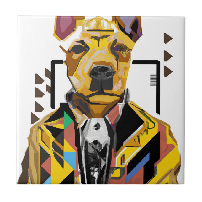 Dog Wearing a Suit: Digital Art Ceramic Tile (Front)