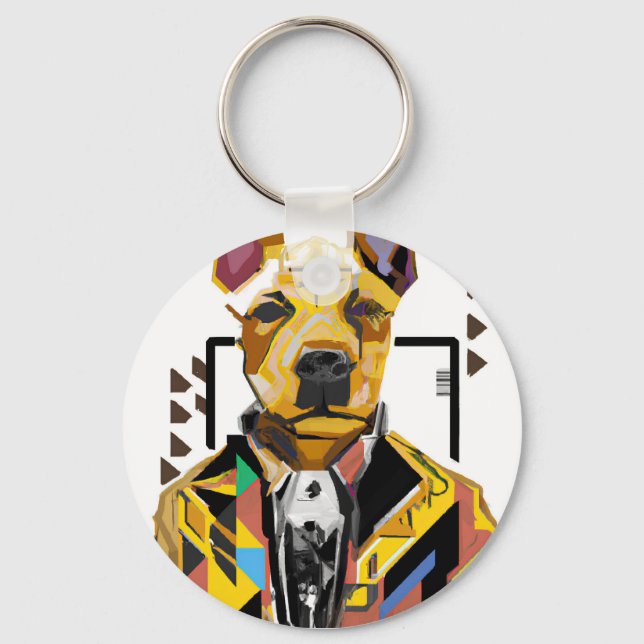 Dog Wearing a Suit: Digital Art Key Ring (Front)