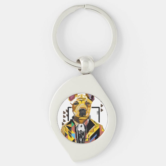 Dog Wearing a Suit: Digital Art Key Ring (Front)