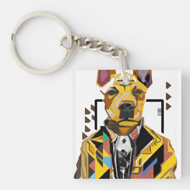 Dog Wearing a Suit: Digital Art Key Ring (Front)