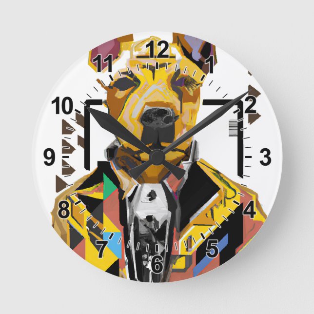 Dog Wearing a Suit: Digital Art Round Clock (Front)