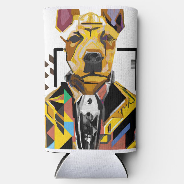 Dog Wearing a Suit: Digital Art Seltzer Can Cooler (Front)