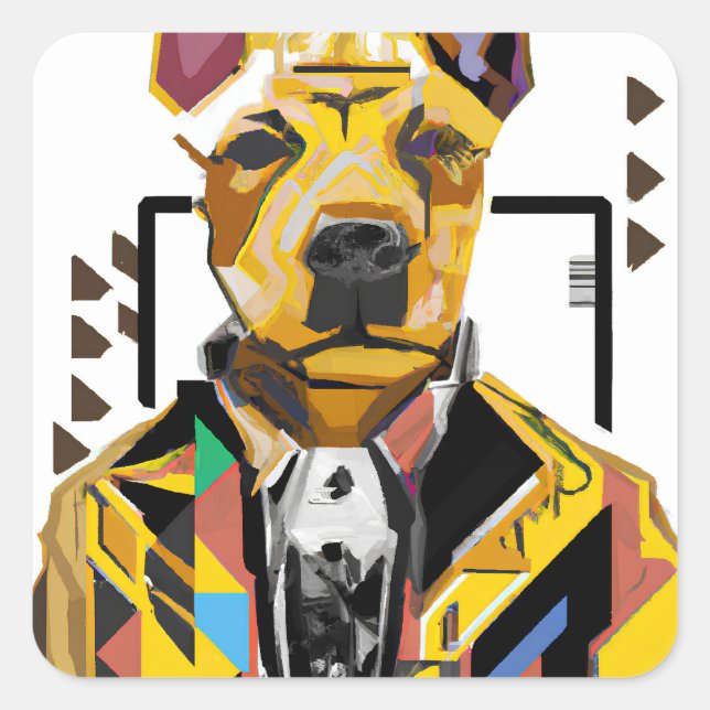Dog Wearing a Suit: Digital Art Square Sticker (Front)
