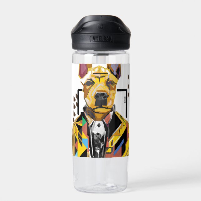 Dog Wearing a Suit: Digital Art Water Bottle (Back)
