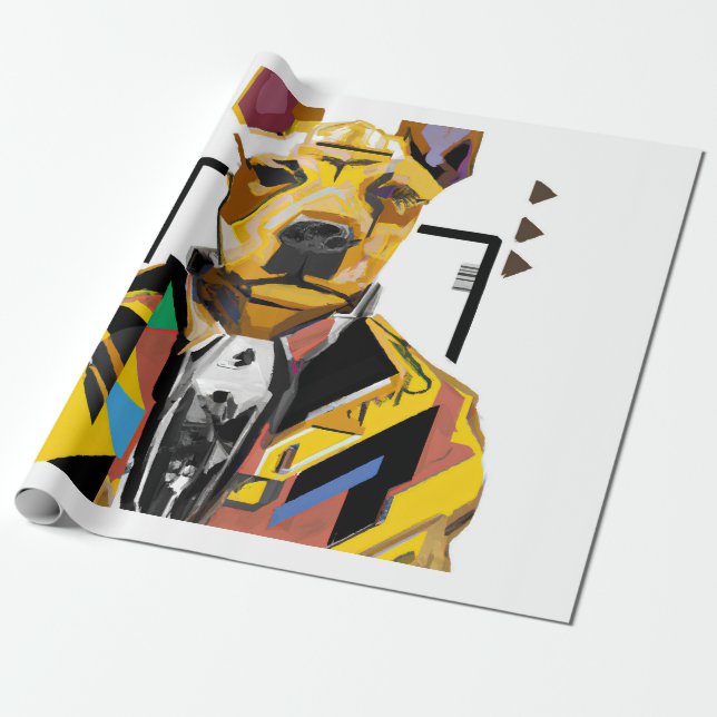 Dog Wearing a Suit: Digital Art Wrapping Paper (Unrolled)