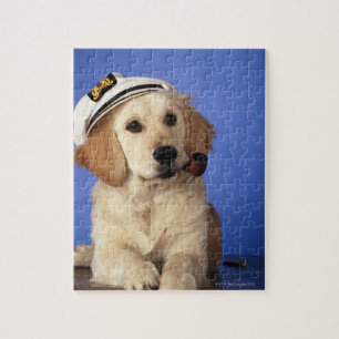 Dog wearing cap, holding smoke pipe jigsaw puzzle