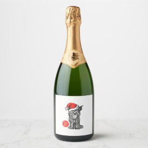 Dog wearing Christmas Hat Sparkling Wine Label