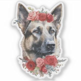 Dog Wearing Flowers on its Head Valentine Sticker