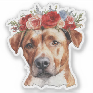 Dog Wearing Flowers on its Head Valentine Sticker