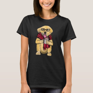 Dog Wearing Glasses And Red Scarf Having A Hot Cof T-Shirt