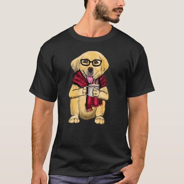 Dog Wearing Glasses And Red Scarf Having A Hot Cof T-Shirt (Front)