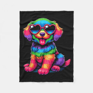 Dog Wearing Gles Heart Puppy Love Dog Fleece Blanket