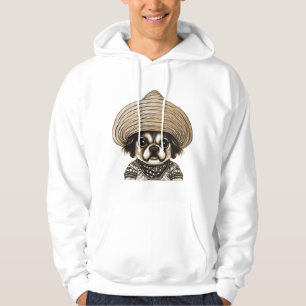dog wearing hat brown colour hoodie