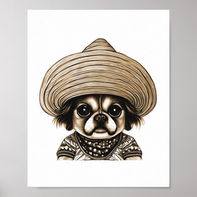 dog wearing hat brown colour poster (Front)