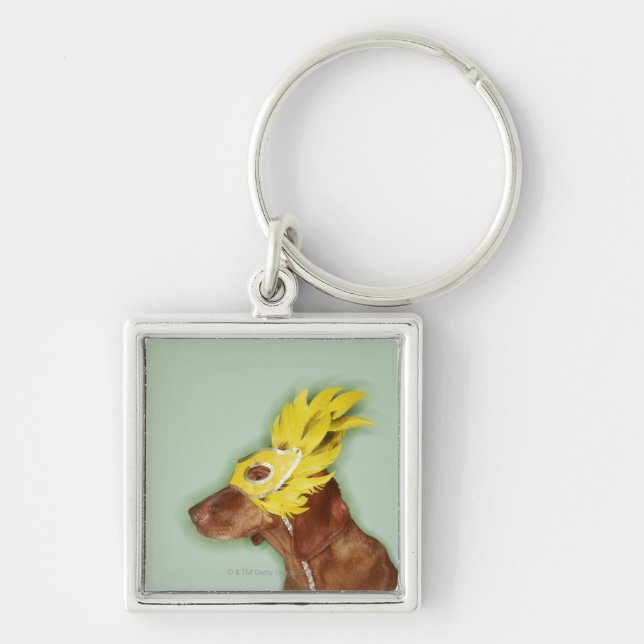 Dog wearing mask key ring (Front)
