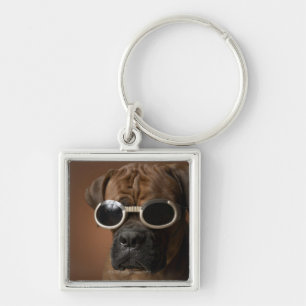 Dog wearing sunglasses key ring