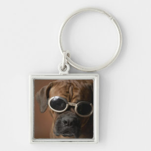 Dog wearing sunglasses key ring