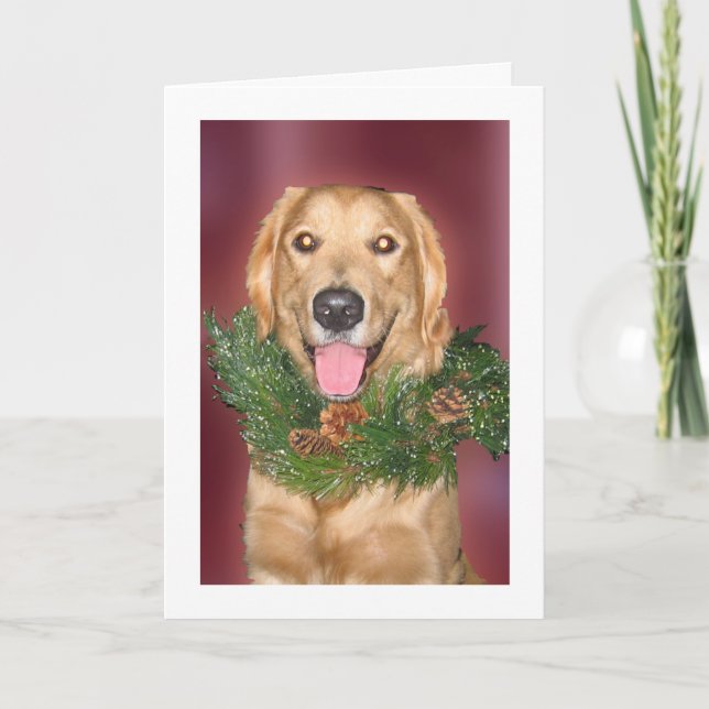 Dog wearing wreath holiday card (Front)