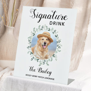 Dog Wedding Bar Pet Signature Drinks Custom Photo Pedestal Sign
