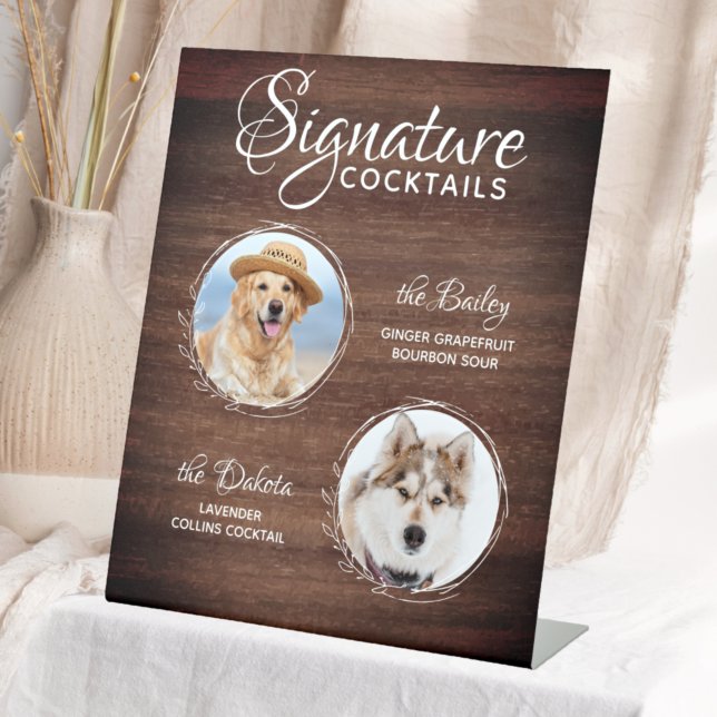 Dog Wedding Bar Signature Cocktails Pet Photo Pedestal Sign (Creator Uploaded)