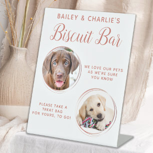 Dog Wedding Favour Rose Gold Pet Photo Biscuit Bar Pedestal Sign