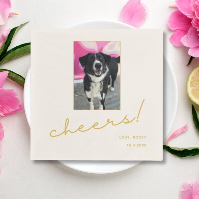 Dog Wedding Napkins Gold Cheers Pet Photo (Gold Minimalist Pet Photo Cheers Wedding Napkins
)