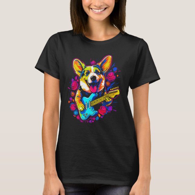 Dog Welsh Corgi Musician T-Shirt (Front)