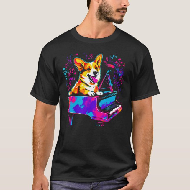 Dog Welsh Corgi Pianist T-Shirt (Front)