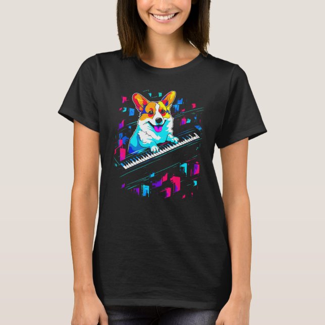 Dog Welsh Corgi Piano T-Shirt (Front)