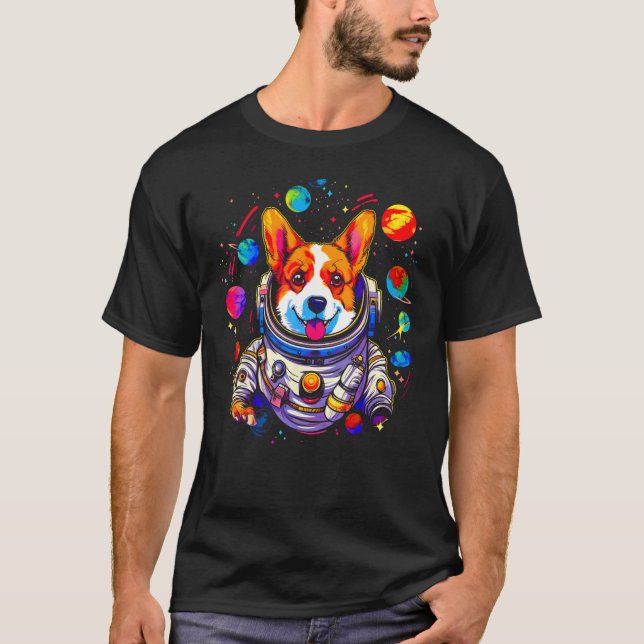 Dog Welsh Corgi Planet Space Astronaut T-Shirt (Front)
