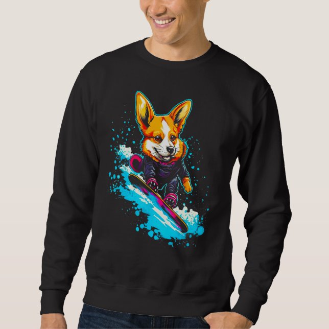 Dog Welsh Corgi Snowboard Sweatshirt (Front)
