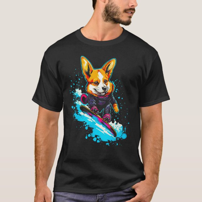 Dog Welsh Corgi Snowboard T-Shirt (Front)
