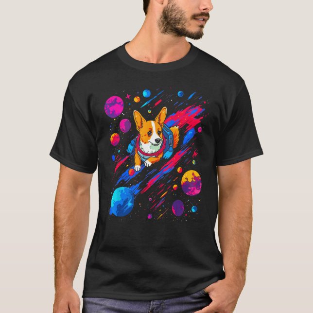 Dog Welsh Corgi Space Planet Universe T-Shirt (Front)