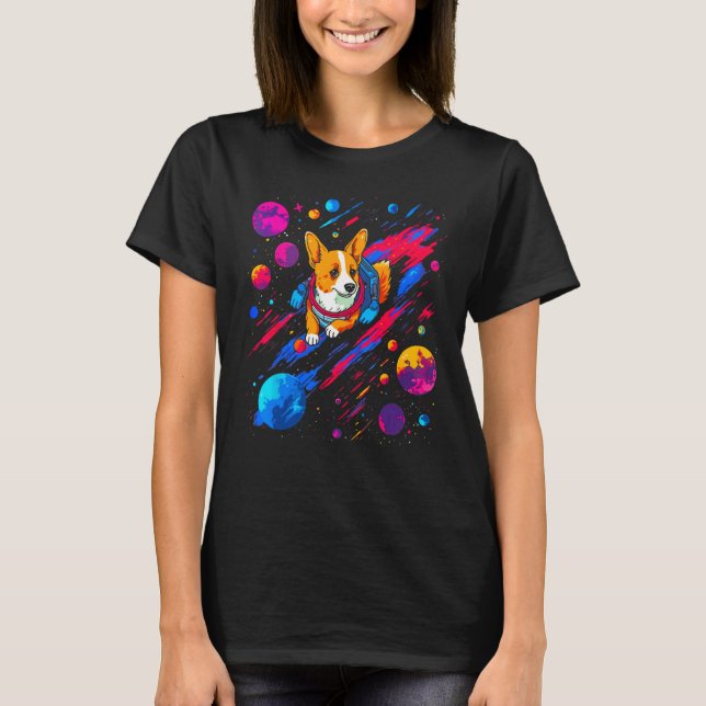 Dog Welsh Corgi Space Planet Universe T-Shirt (Front)