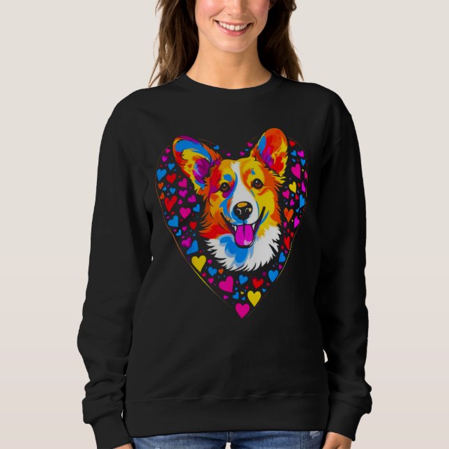 Dog Welsh Corgi Yellow Blue Red Heart Sweatshirt (Front)