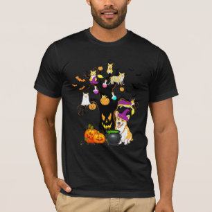 Dog Witch Halloween Costume Corgi Dog With Tree Pu T-Shirt