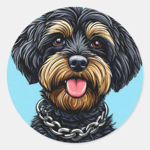 Dog with a chain classic round sticker