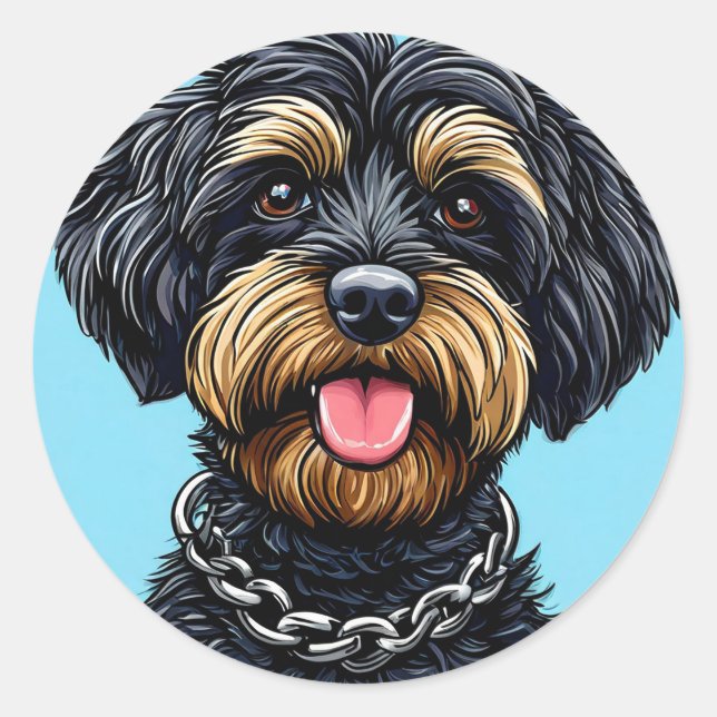 Dog with a chain classic round sticker (Front)