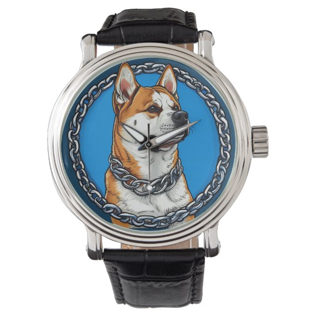 Dog with a chain on a blue background watch (Front)