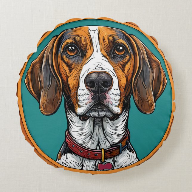 Dog With a Collar in a Circular Frame Round Cushion (Front)