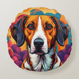Dog With a Collar in a Circular Frame Round Cushion