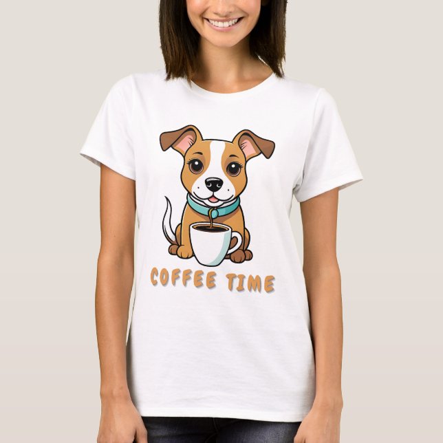 dog with a cup coffee T-Shirt (Front)