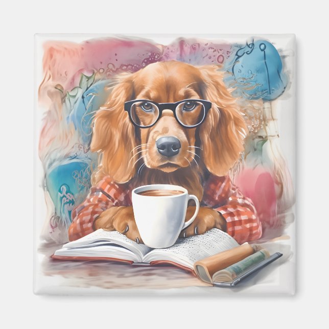 Dog With a Cup of Hot Chocolate Magnet (Front)